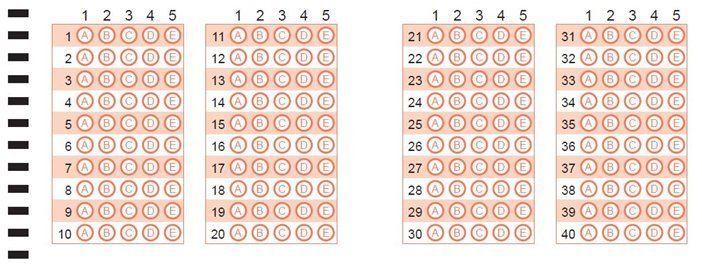 Typical A to E grid, using OMR bubbles