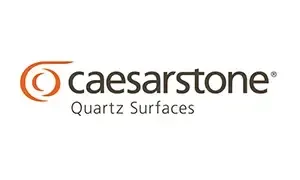 Caesarstone logo with orange swirl icon and gray “Quartz Surfaces” text