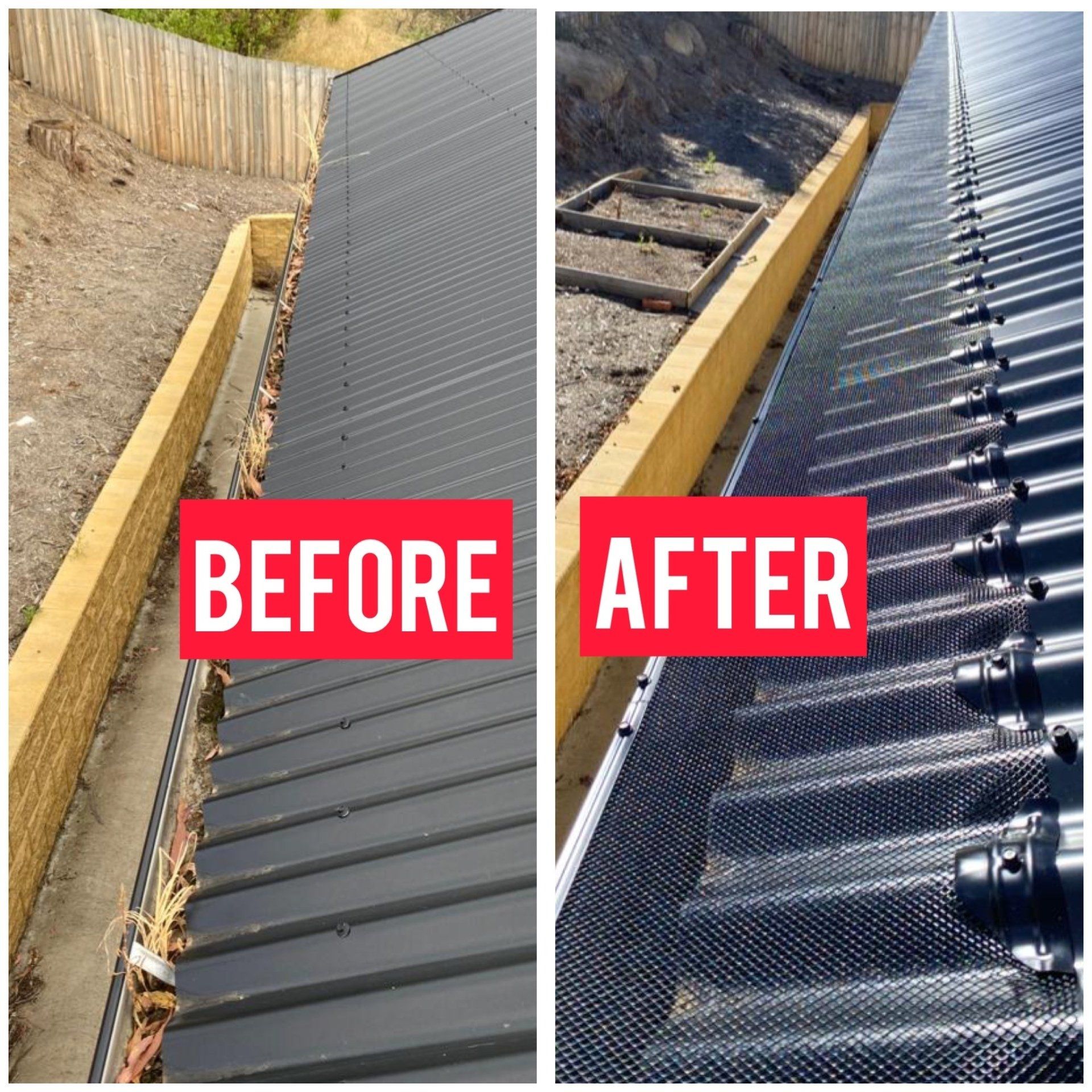 before-and-after gutter guard installation