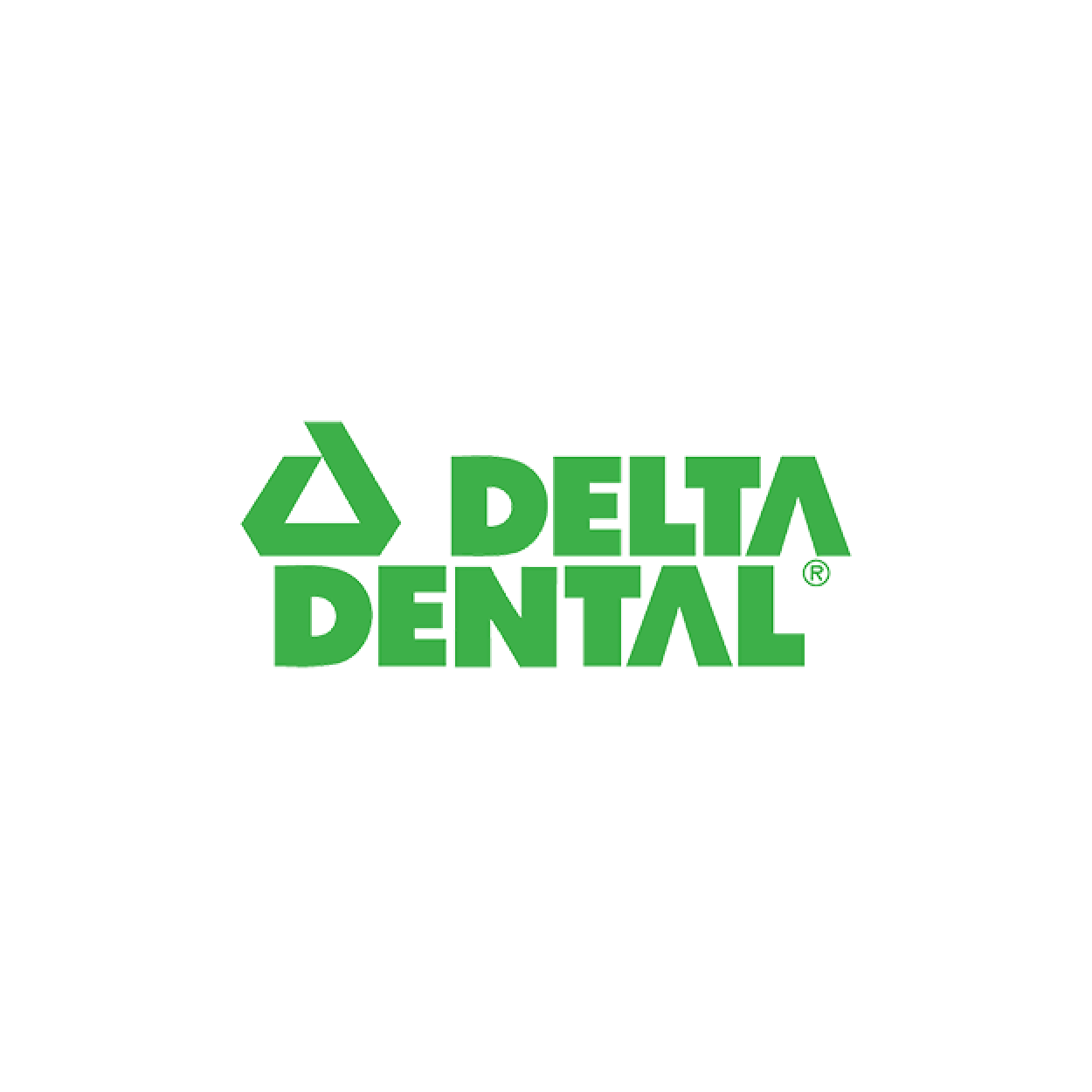 Delta Dental logo with green text and a green triangle.