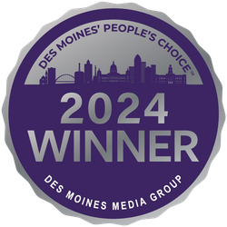 A purple sticker that says des moines people 's choice 2024 winner