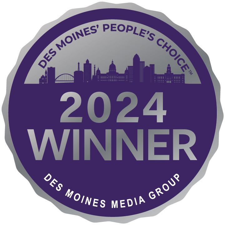 A purple sticker that says des moines people 's choice 2024 winner