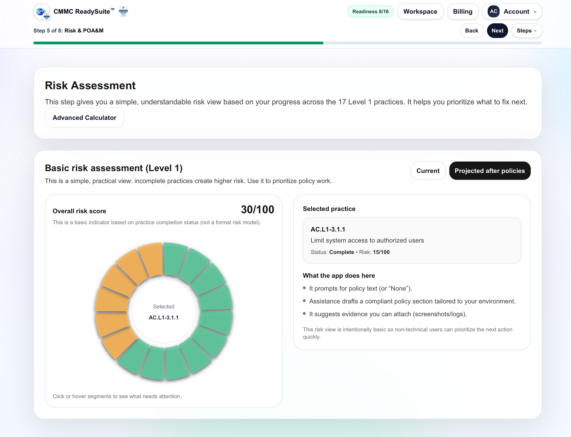Risk assessment after adopting policies