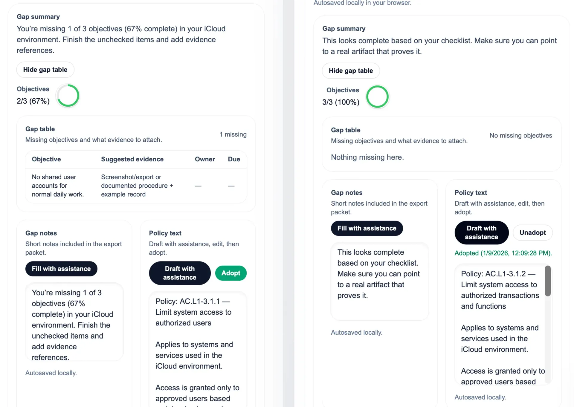 Objectives and outcomes screenshot