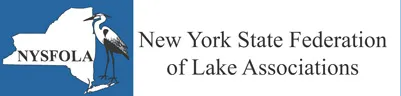 Logo for New York State Federation of Lake Associations with a blue box containing an NY outline and a heron.