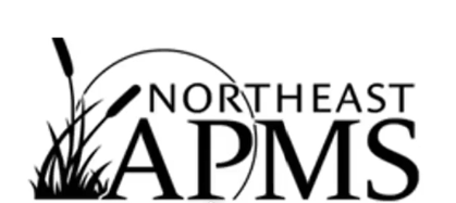 Logo for Northeast APMS with text overlaying a silhouette of reeds and a partial circular line.