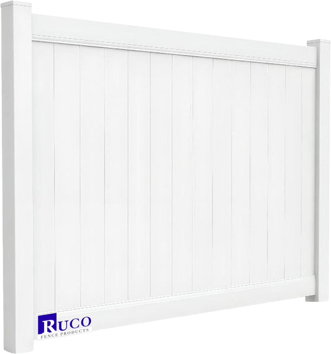 White vinyl privacy fence panel with post and cap, shown in a product photo