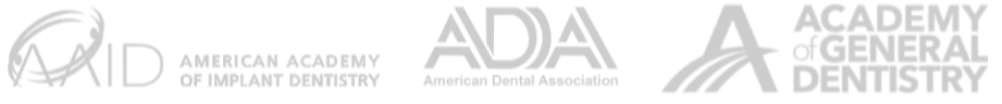 Logos of the American Academy of Implant Dentistry, the ADA, and the Academy of General Dentistry.