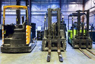 A row of forklifts