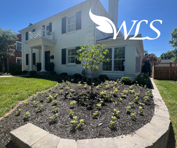 A large white house with a wls logo in the background