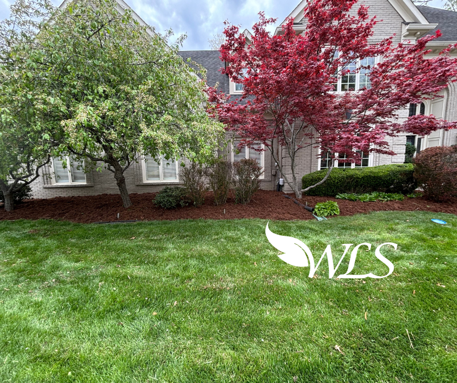 A large house with a lush green lawn and trees in front of it.