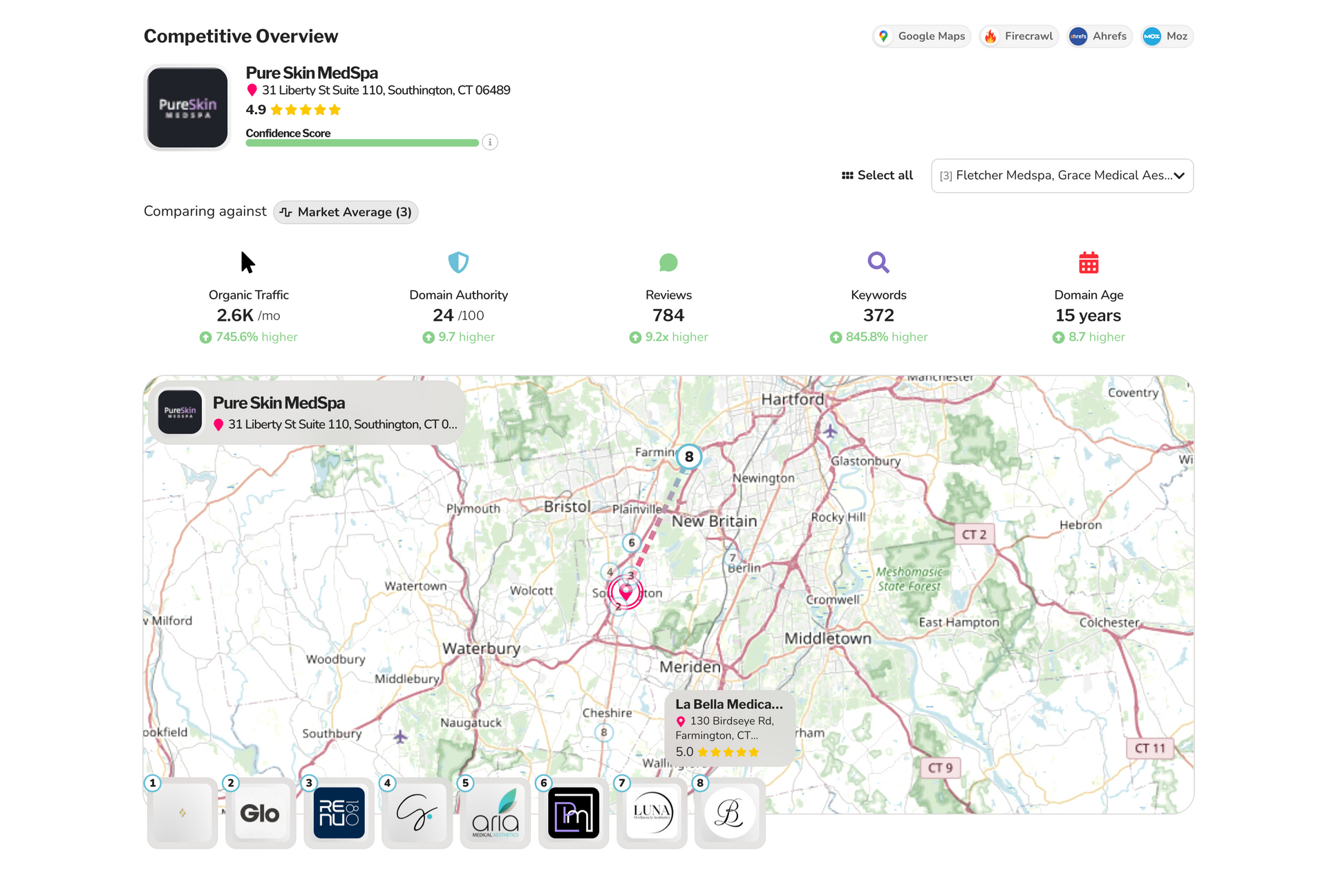 Screenshot of a map with data overlaid, showing a route highlighted within a geographical area.