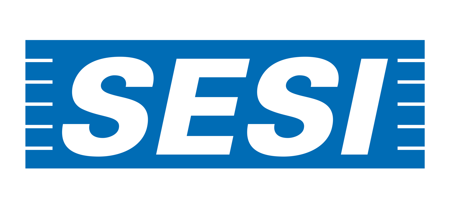 Um logotipo azul e branco para sesi em um fundo branco