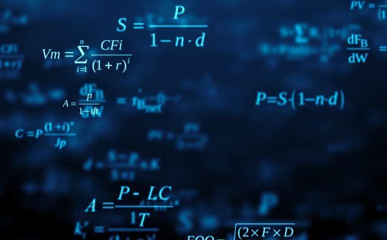 Um fundo azul com muitas equações matemáticas