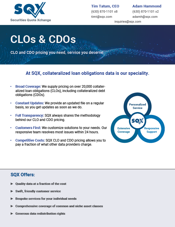 A brochure for sqx clos and cdos.