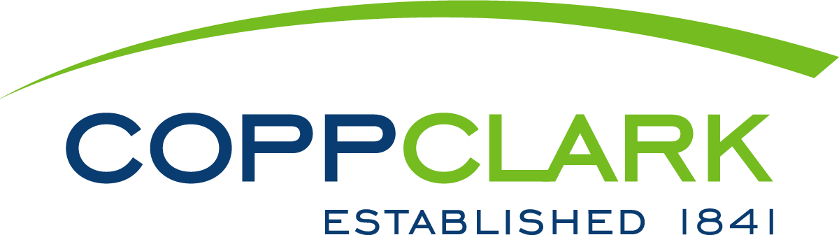A blue and green logo for copp clark established 1841