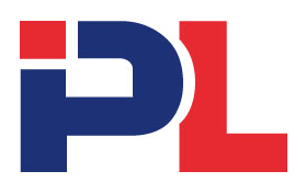 A blue, red, and white logo for IPL on a white background.