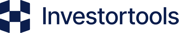 The logo for investortools is a blue and white logo with a h on it.