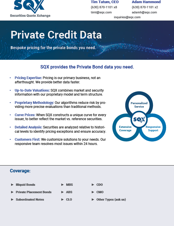 The fact sheet for SQX private credit pricing.