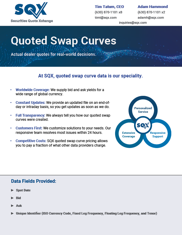 Brochure for Securities Quote Exchange featuring data fields and a description of services.