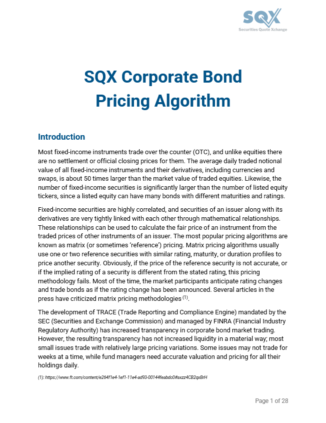 SQX Corporate Bond Pricing Algorithm document, white background, text and title.