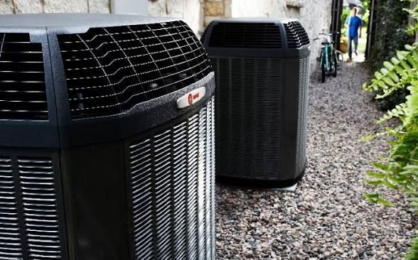 Installed HVAC unit in backyard