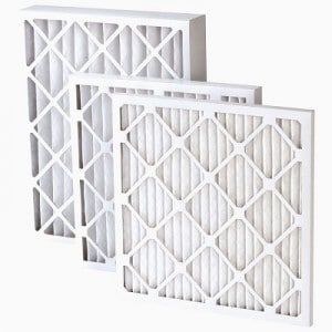 Three white air filters with diamond-shaped metal grating