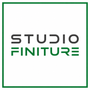Logo verde e grigio “Studio Finiture” con foglia e slogan “Superfici continue eco-sostenibili”