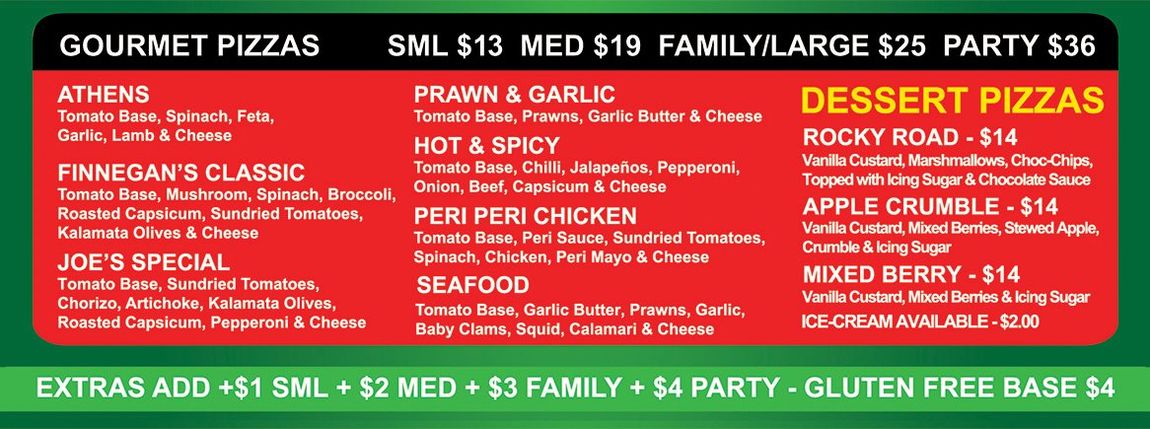 gourmet pizza menu