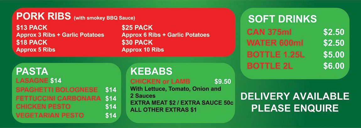 ribs and drinks menu
