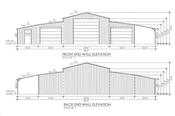 A&A Engineering - Red Barn with two right lean-tos and two left lean-tos with internal wall frame-outs image 4