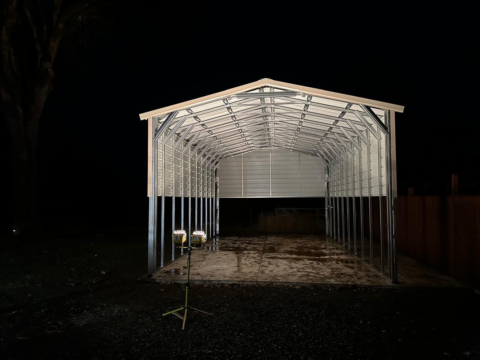 A&A Engineering - Carport with a 6' partial enclosure on the side walls and rear wall image 1