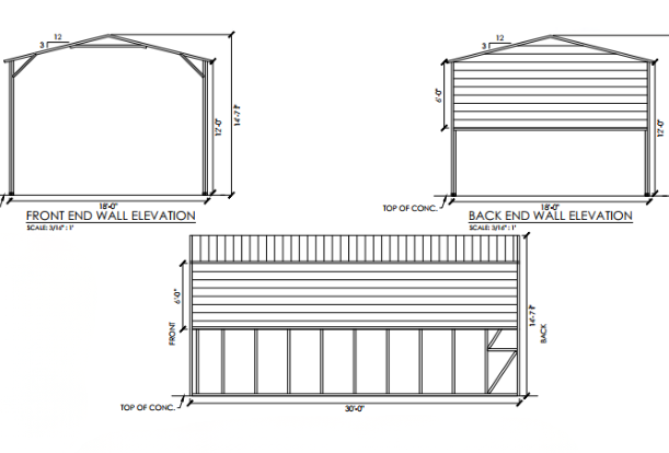 A&A Engineering - Carport with a 6' partial enclosure on the side walls and rear wall image 4