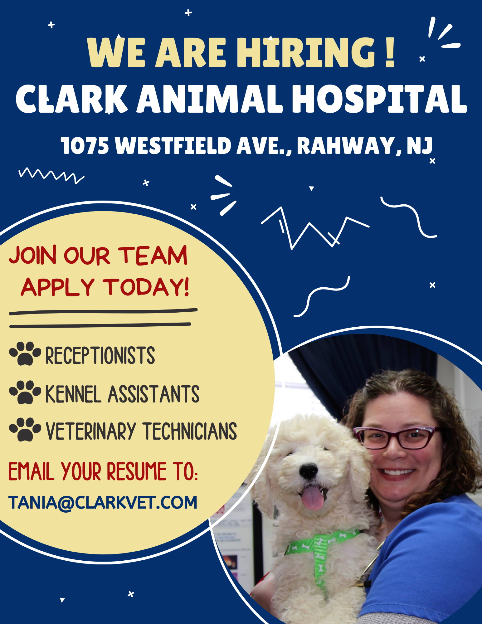 An advertisement for clark animal hospital in rahway new jersey