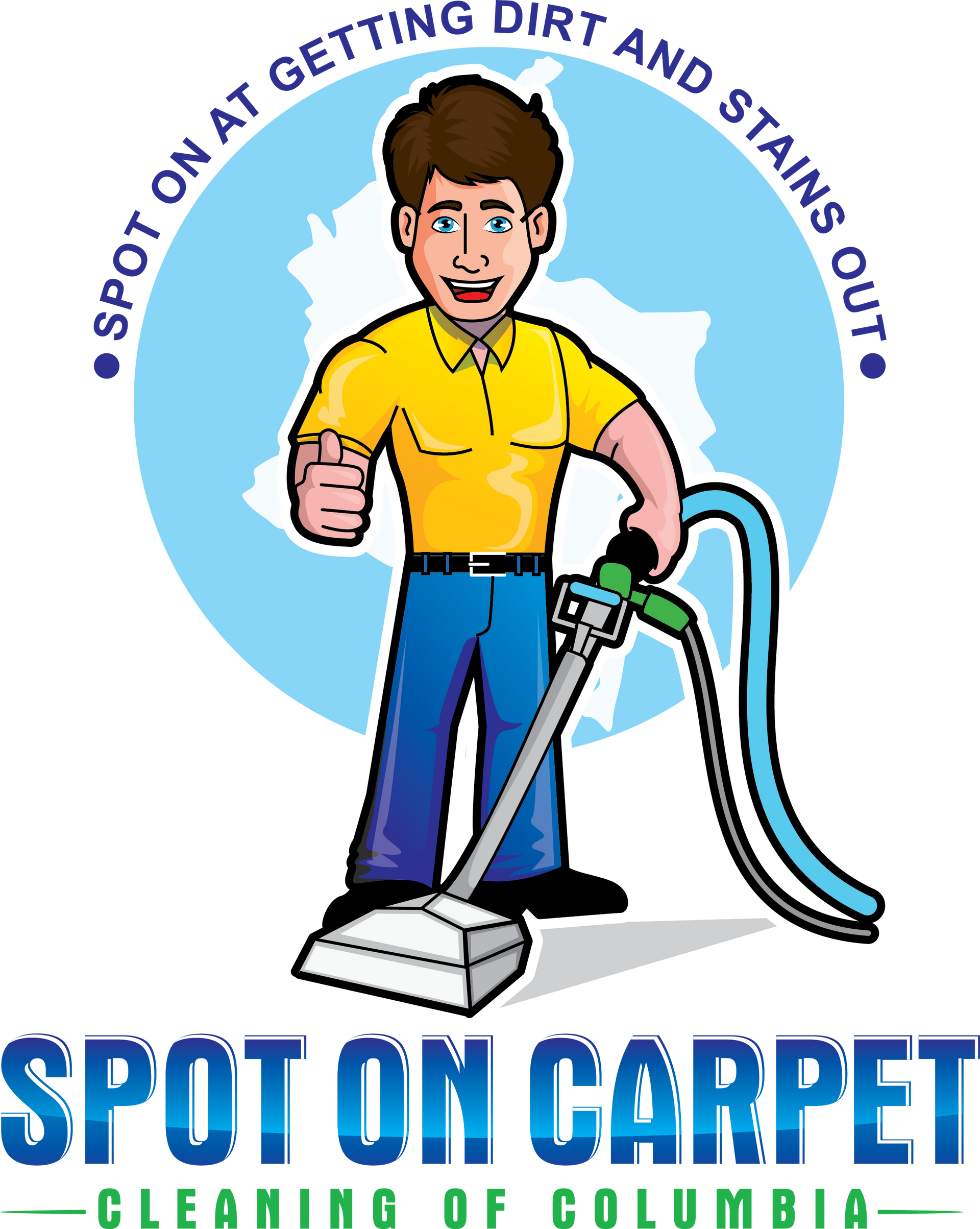 A logo for spot on carpet cleaning of columbia