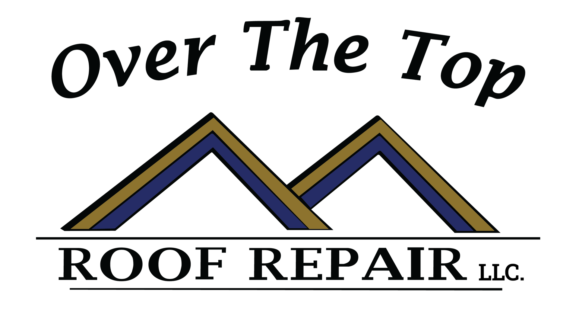Over The Top Roof Repair logo with blue roof peaks and #CCC1333278