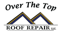 Over The Top Roof Repair logo with blue roof peaks and #CCC1333278