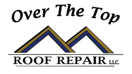 Over The Top Roof Repair logo with blue roof peaks and #CCC1333278