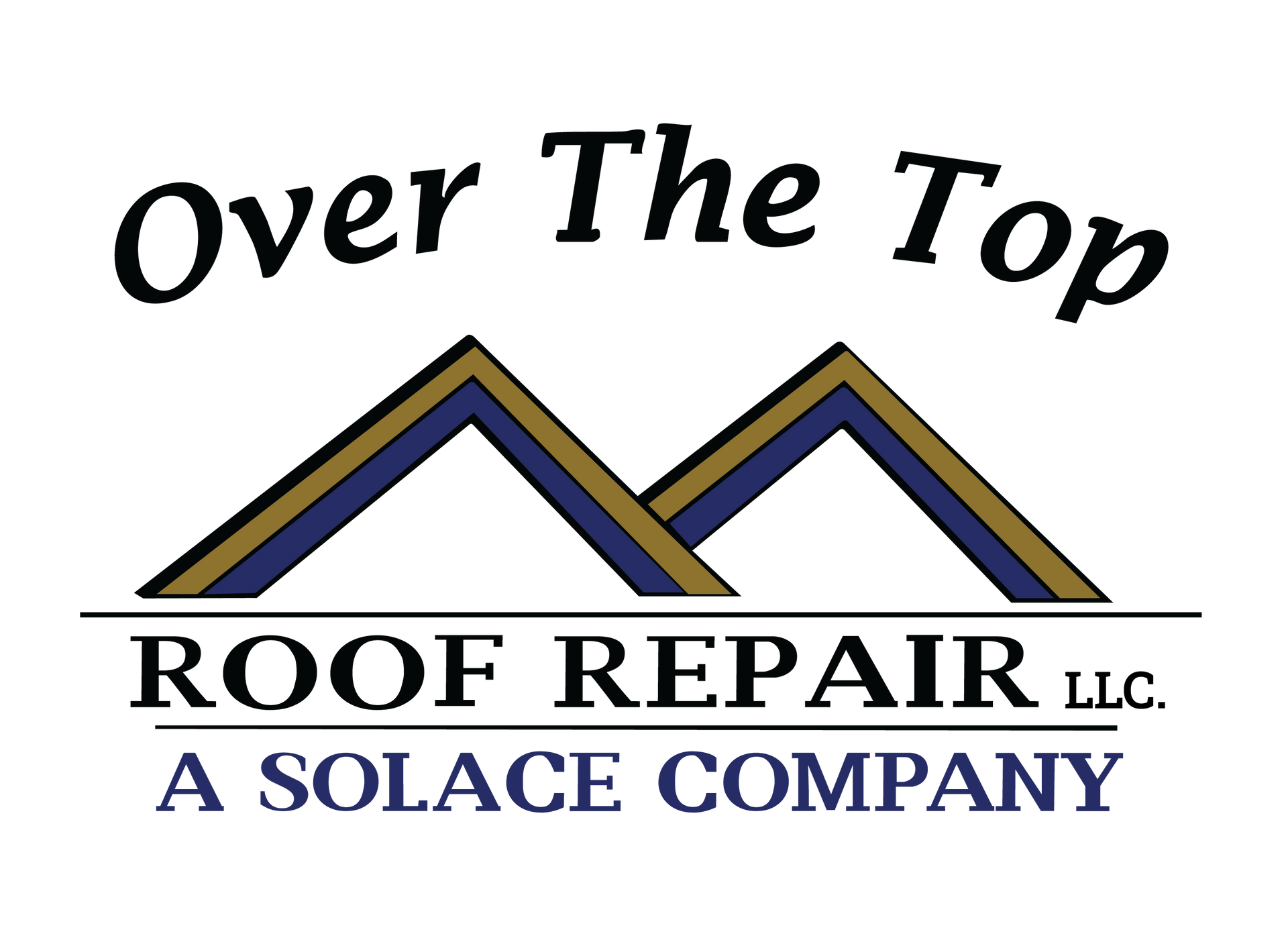 Over The Top Roof Repair logo with blue roof peaks and #CCC1333278