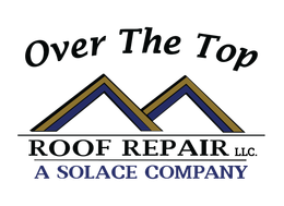 Over The Top Roof Repair logo with blue roof peaks and #CCC1333278