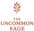 Logo: brown leaves above text "The Uncommon Sage."