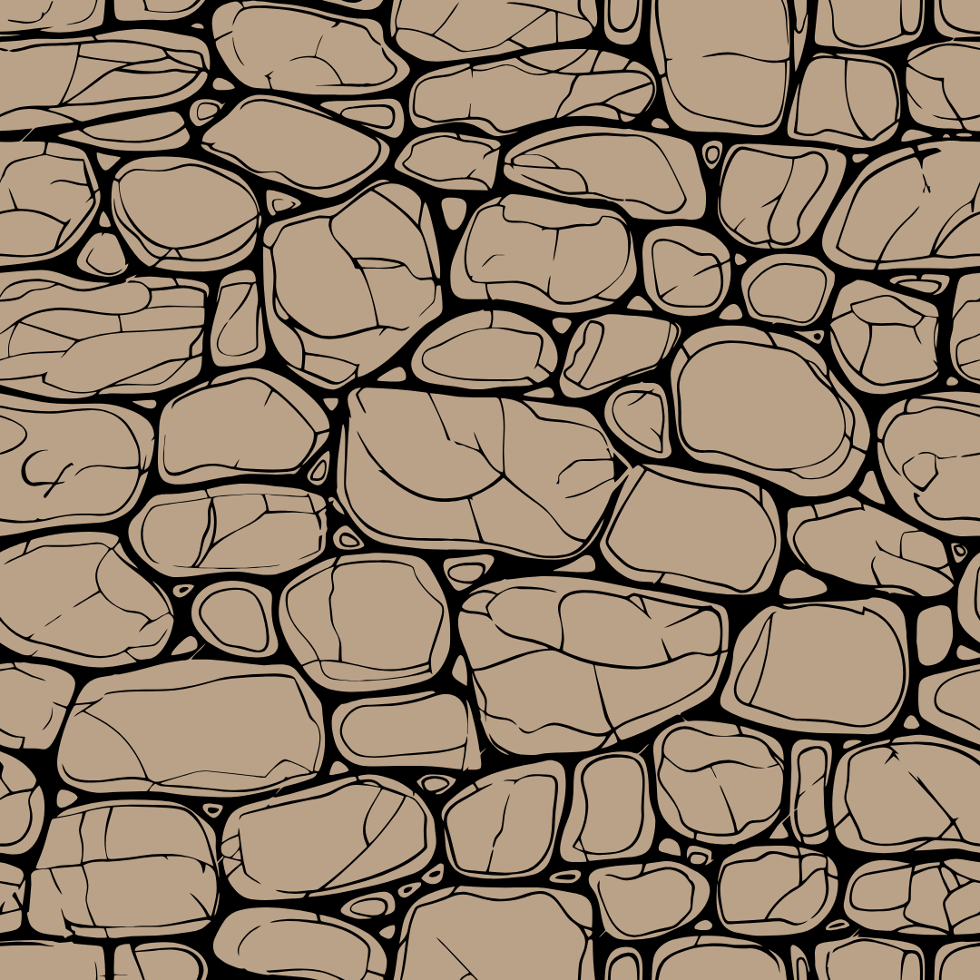 A black and white drawing of a stone wall