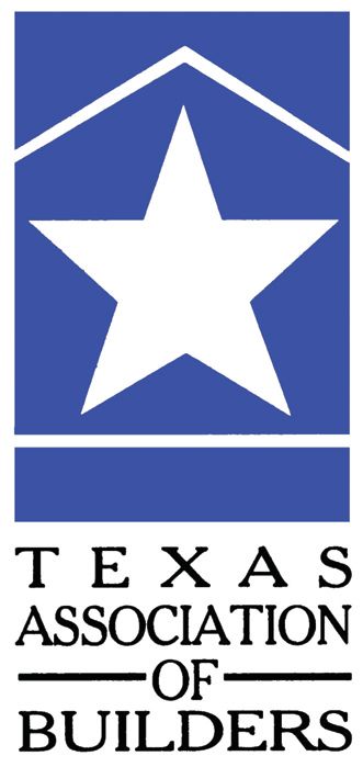 Logo for the Texas Association of Builders: Blue background with white star, house outline, and text.