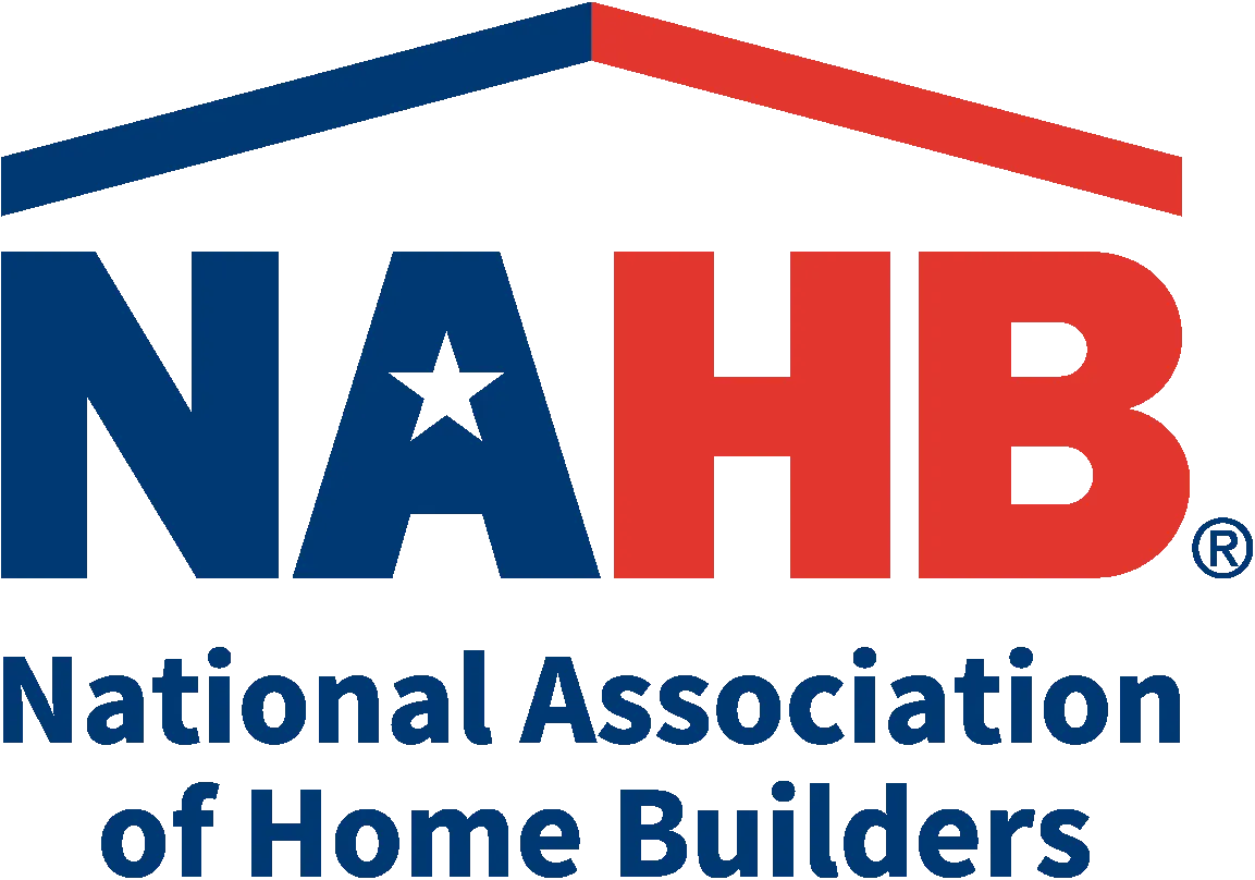 Logo of the National Association of Home Builders: Blue and red roof over blue 