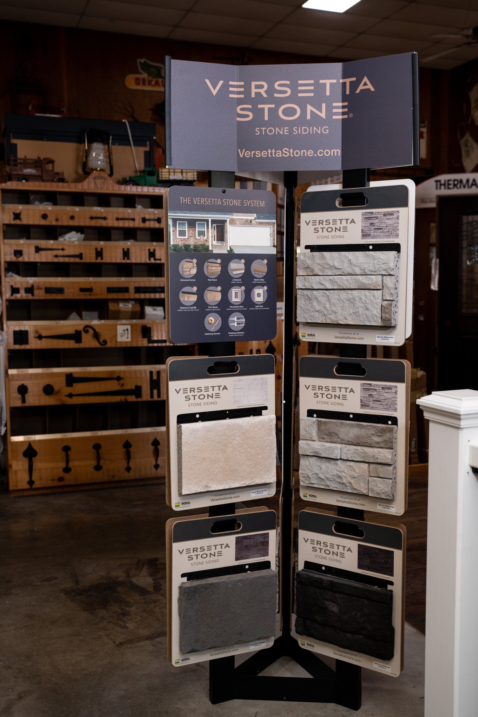 A display of versetta stone tiles in a store
