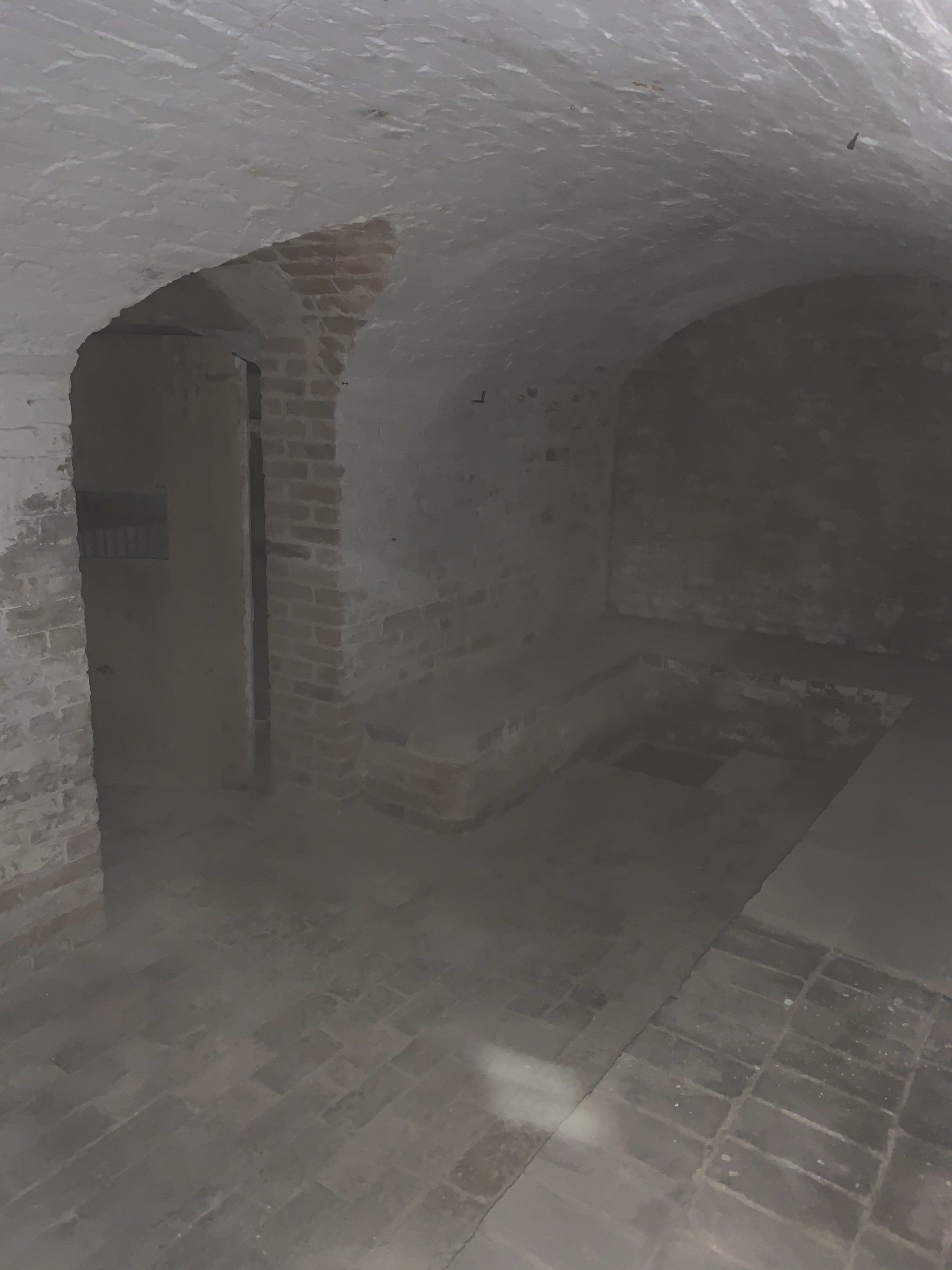 Micro blasting by Protinus beams - paint removal from brick wall, before