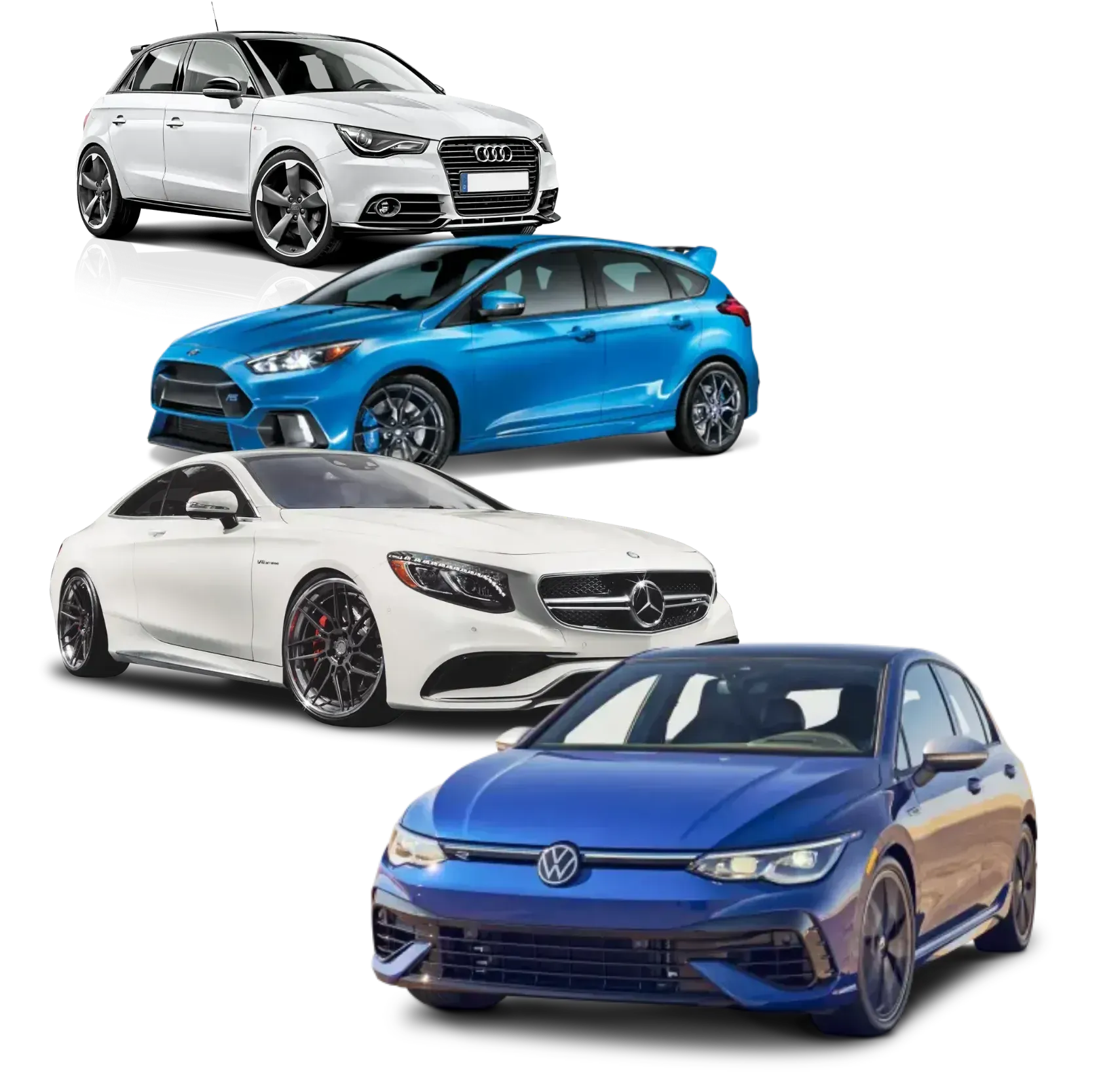 a group of cars are sitting next to each other on a white background .