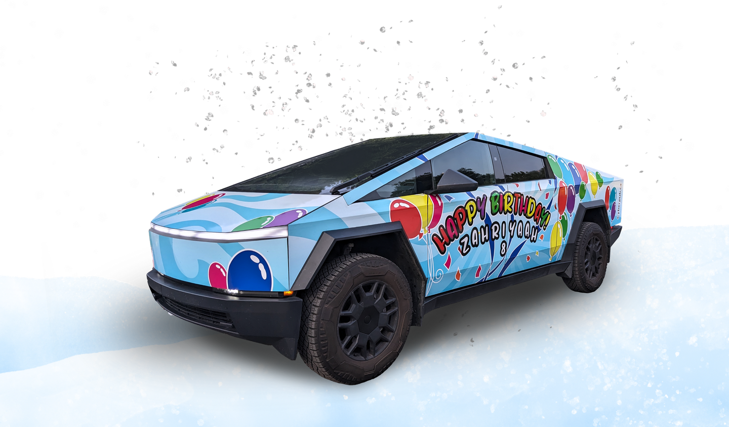 Cybertruck winter brithday service winter activity party idea car rental