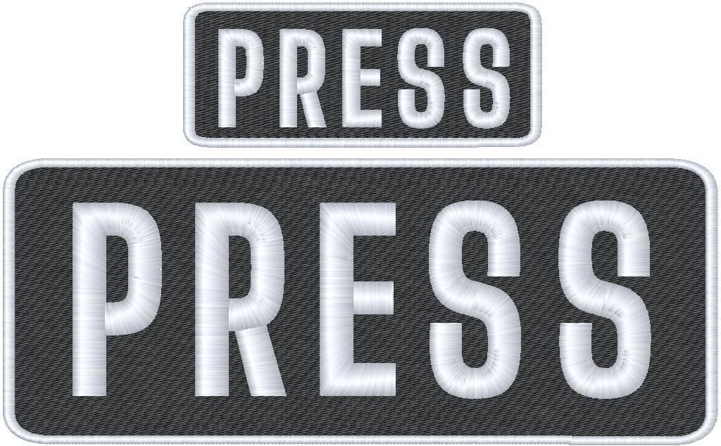 PRESS Embroidery Patch Set: Hook Backing, Black Background,White Letters
