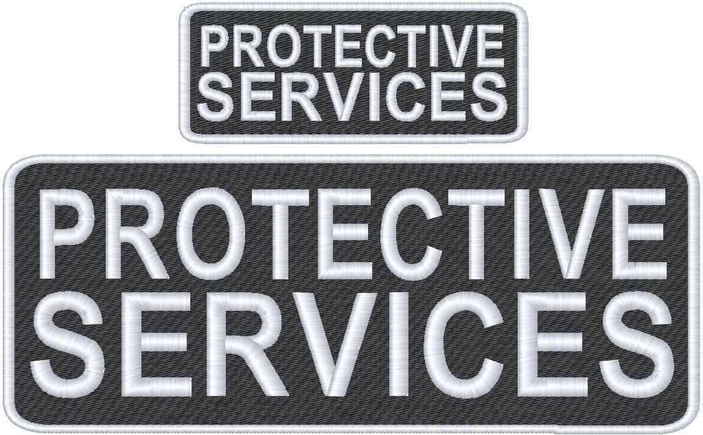 PROTECTIVE SERVICES Embroidery Patch Set: Hook Backing, Black Background,White Letters
